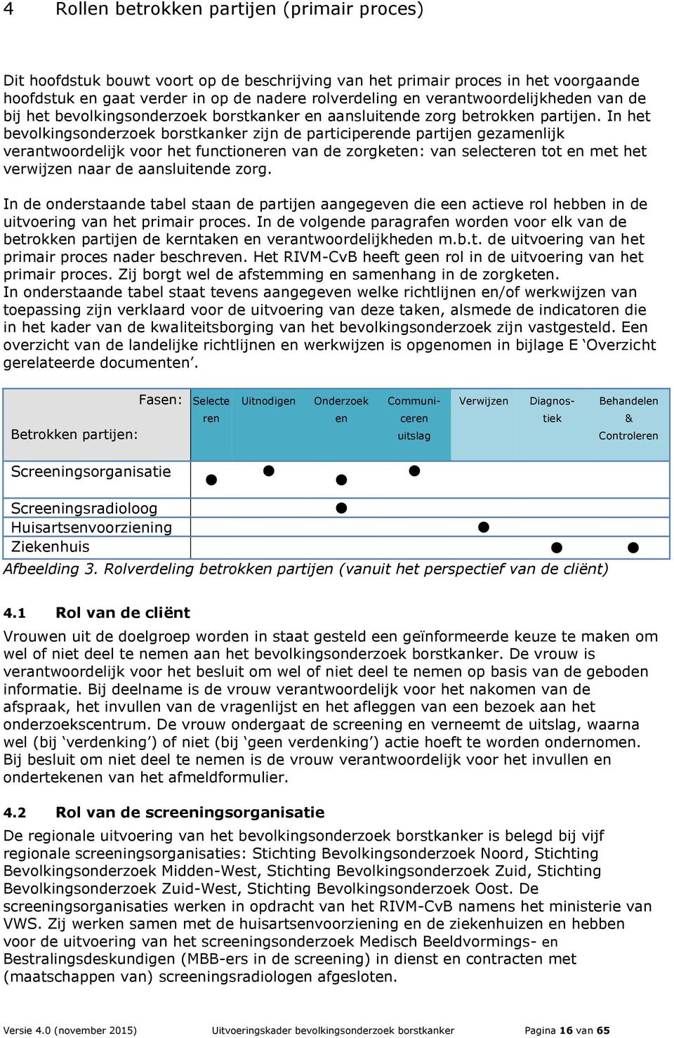 In het bevolkingsonderzoek borstkanker zijn de participerende partijen gezamenlijk verantwoordelijk voor het functioneren van de zorgketen: van selecteren tot en met het verwijzen naar de