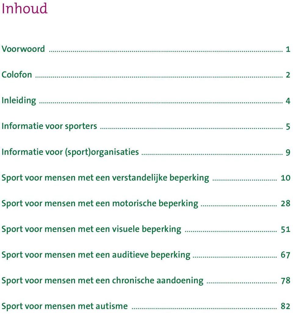 .. 10 Sport voor mensen met een motorische beperking... 28 Sport voor mensen met een visuele beperking.