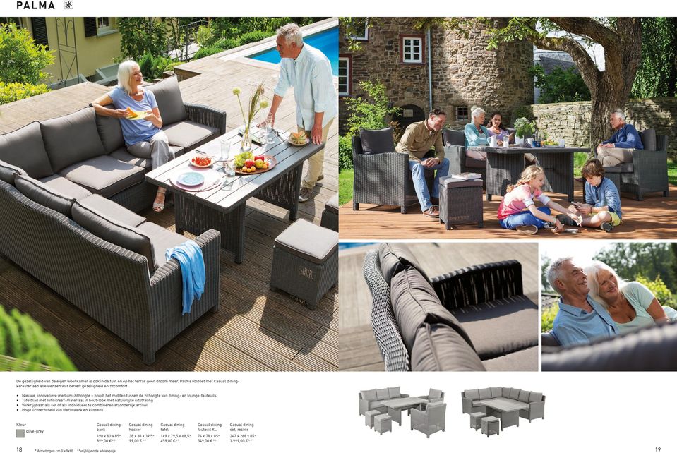 Nieuwe, innovatieve medium-zithoogte houdt het midden tussen de zithoogte van dining- en lounge-fauteuils Tafelblad met Infinitree -materiaal in hout-look met natuurlijke uitstraling