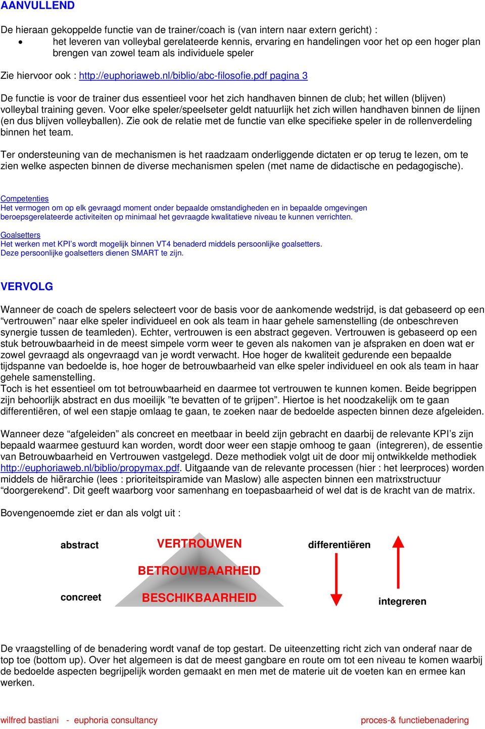 pdf pagina 3 De functie is voor de trainer dus essentieel voor het zich handhaven binnen de club; het willen (blijven) volleybal training geven.