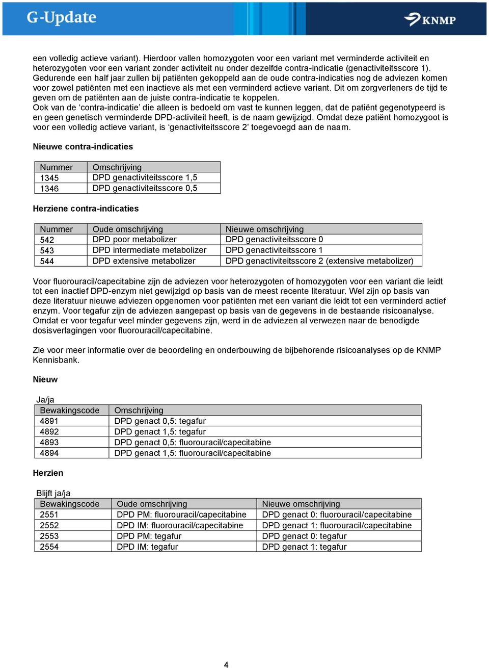 Gedurende een half jaar zullen bij patiënten gekoppeld aan de oude contra-indicaties nog de adviezen komen voor zowel patiënten met een inactieve als met een verminderd actieve variant.