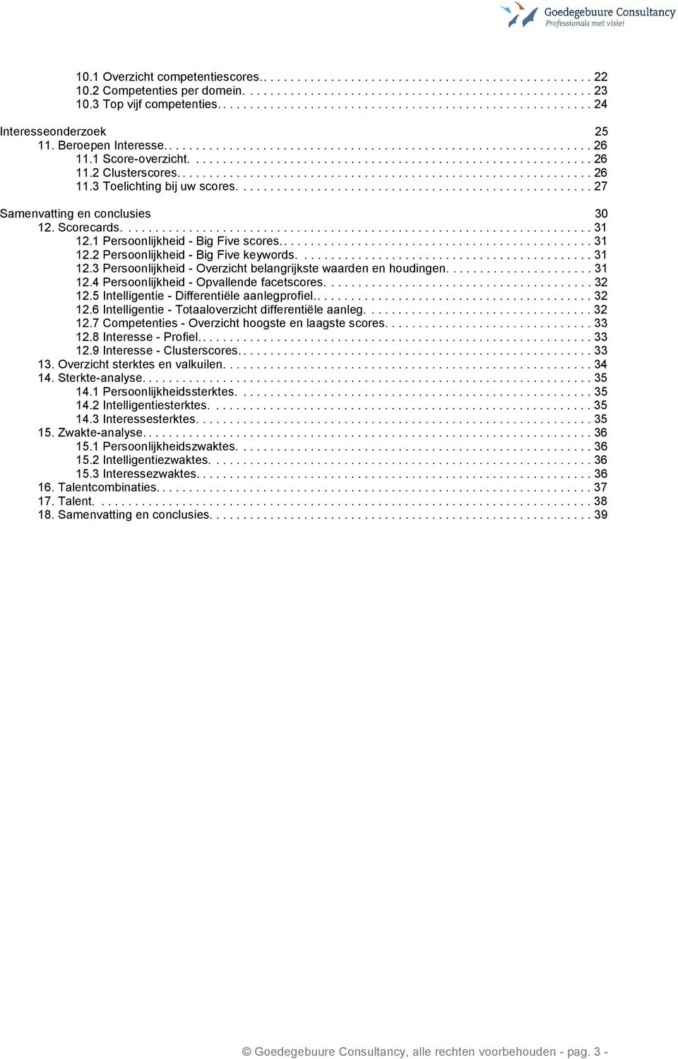 ............................................................. 26 11.3 Toelichting bij uw scores..................................................... 27 Samenvatting en conclusies 30 12. Scorecards.