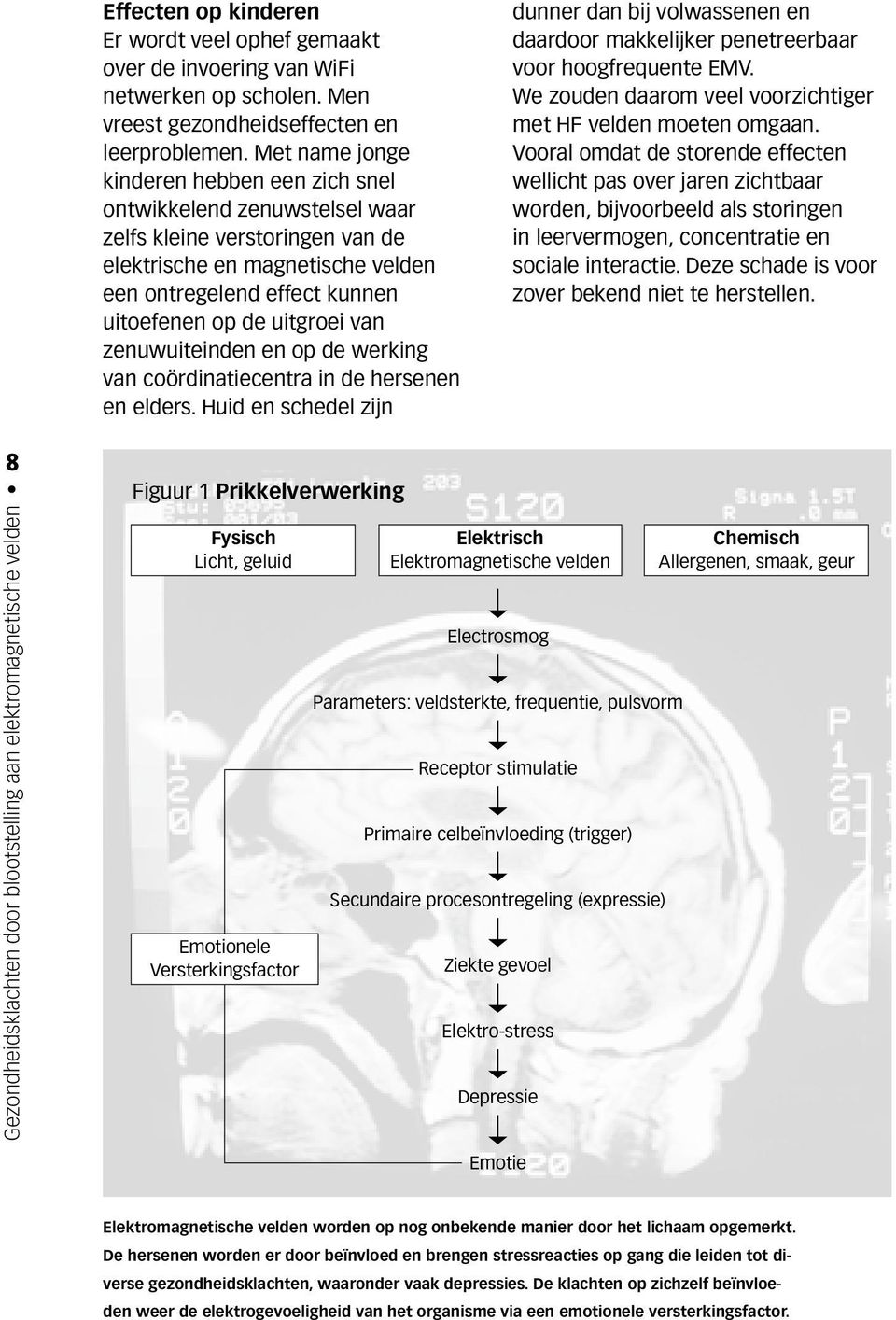 van zenuwuiteinden en op de werking van coördinatiecentra in de hersenen en elders. Huid en schedel zijn dunner dan bij volwassenen en daardoor makkelijker penetreerbaar voor hoogfrequente EMV.