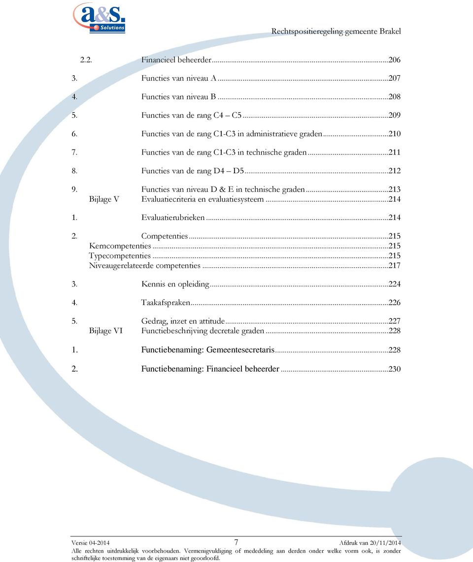 .. 214 1. Evaluatierubrieken...214 2. Competenties...215 Kerncompetenties... 215 Typecompetenties... 215 Niveaugerelateerde competenties... 217 3. Kennis en opleiding...224 4. Taakafspraken...226 5.