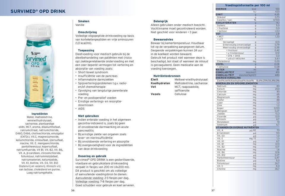 manaanchloride, pantotheenzuur, kopersulfaat, natriumfluoride, Vit B1,,,, βcaroteen, chroomchloride, foliumzuur, natriummolybdaat, natriumseleniet, kaliumjodide,, biotine,, 2 Glutenvrij en vezelvrij.