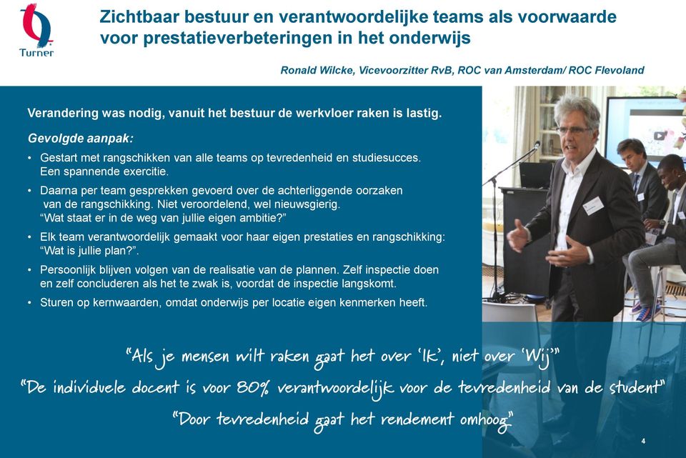 Daarna per team gesprekken gevoerd over de achterliggende oorzaken van de rangschikking. Niet veroordelend, wel nieuwsgierig. Wat staat er in de weg van jullie eigen ambitie?