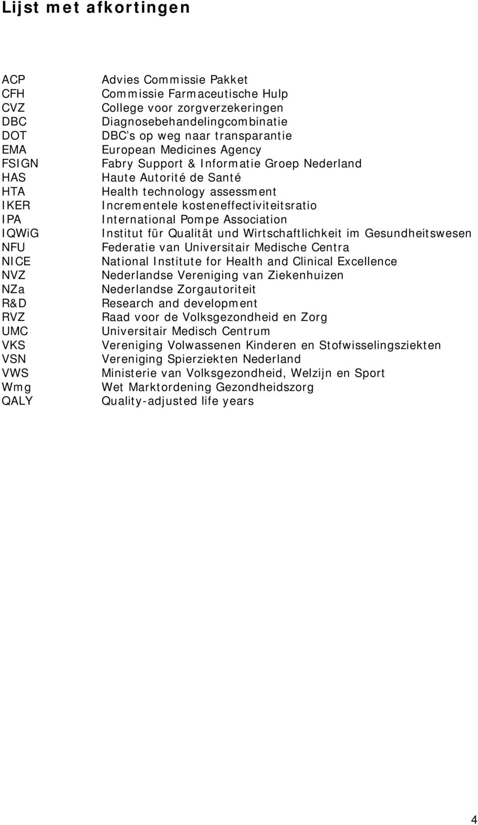 assessment Incrementele kosteneffectiviteitsratio International Pompe Association Institut für Qualität und Wirtschaftlichkeit im Gesundheitswesen Federatie van Universitair Medische Centra National