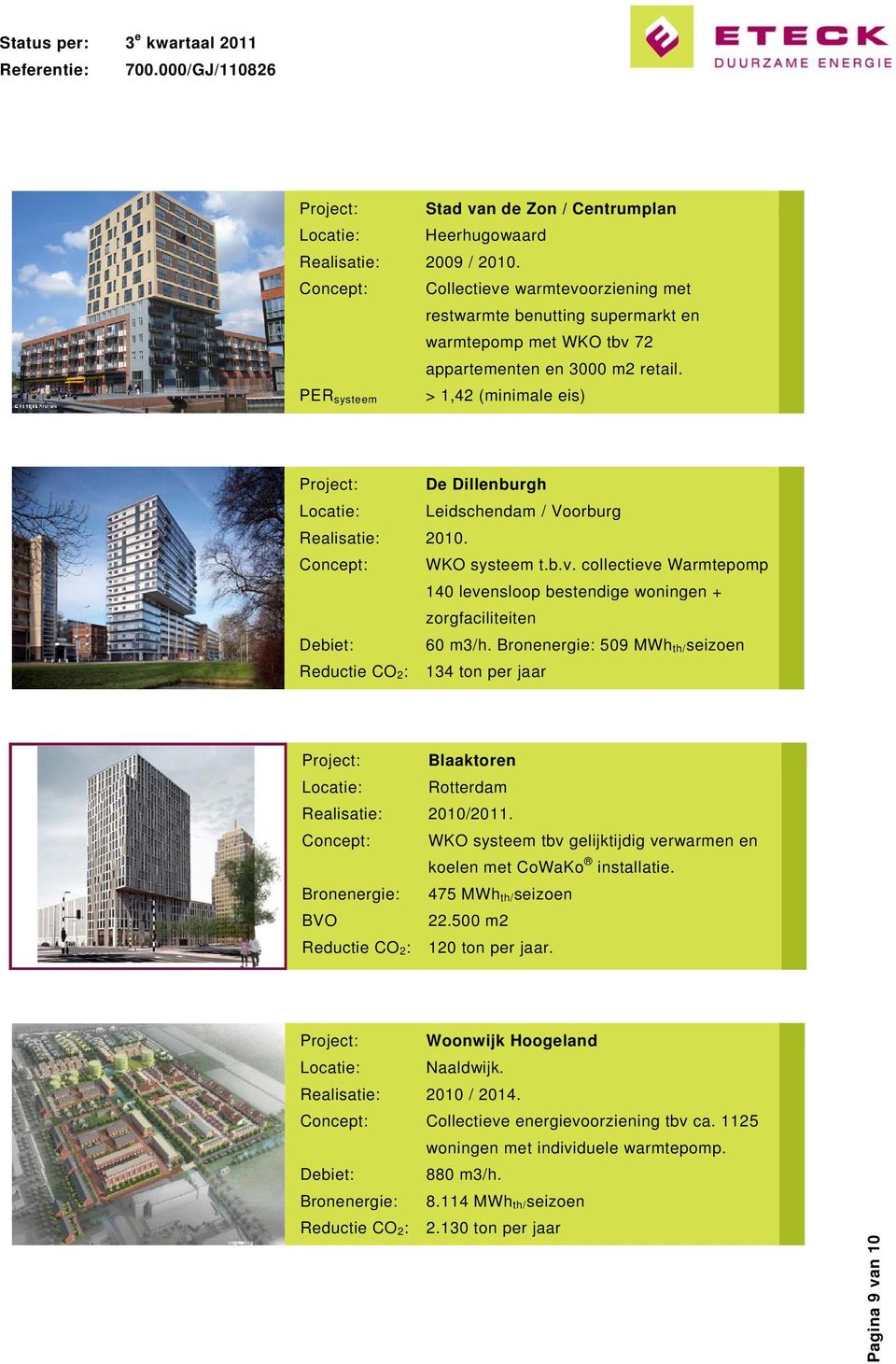 PER systeem > 1,42 (minimale eis) Project: De Dillenburgh Locatie: Leidschendam / Voorburg Realisatie: 2010. Concept: WKO systeem t.b.v.