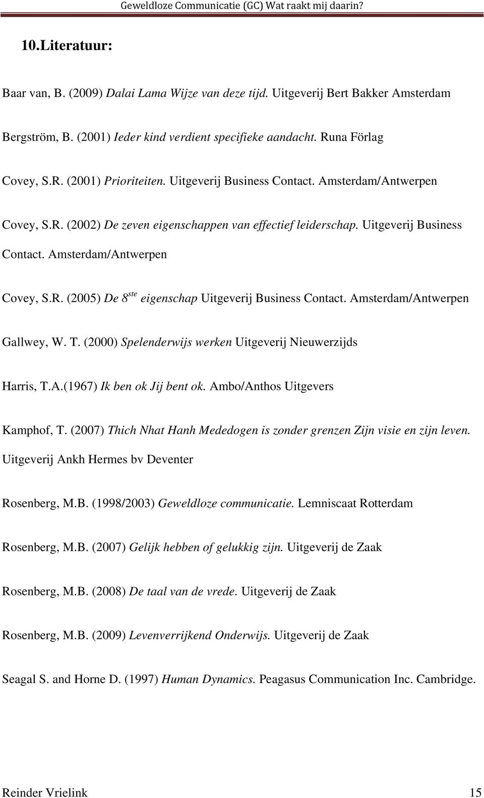 Amsterdam/Antwerpen Gallwey, W. T. (2000) Spelenderwijs werken Uitgeverij Nieuwerzijds Harris, T.A.(1967) Ik ben ok Jij bent ok. Ambo/Anthos Uitgevers Kamphof, T.