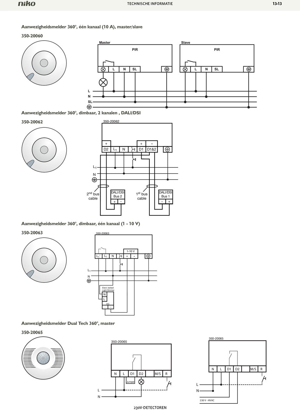 bus cable DAI/DSI Bus 1 - + Aanwezigheidsmelder 360, dimbaar, één kanaal (1-10 V) 350-20063 350-20063 1 1 1-10 V + - 1 Elect.