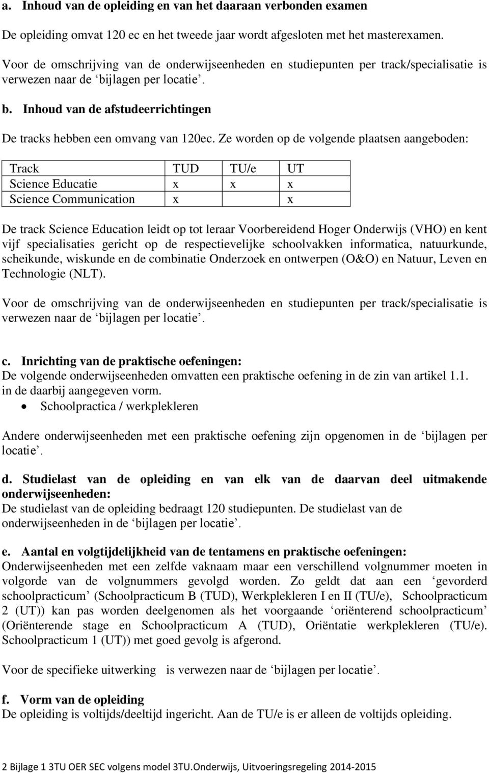 Ze worden op de volgende plaatsen aangeboden: Track TUD TU/e UT Science Educatie x x x Science Communication x x De track Science Education leidt op tot leraar Voorbereidend Hoger Onderwijs (VHO) en