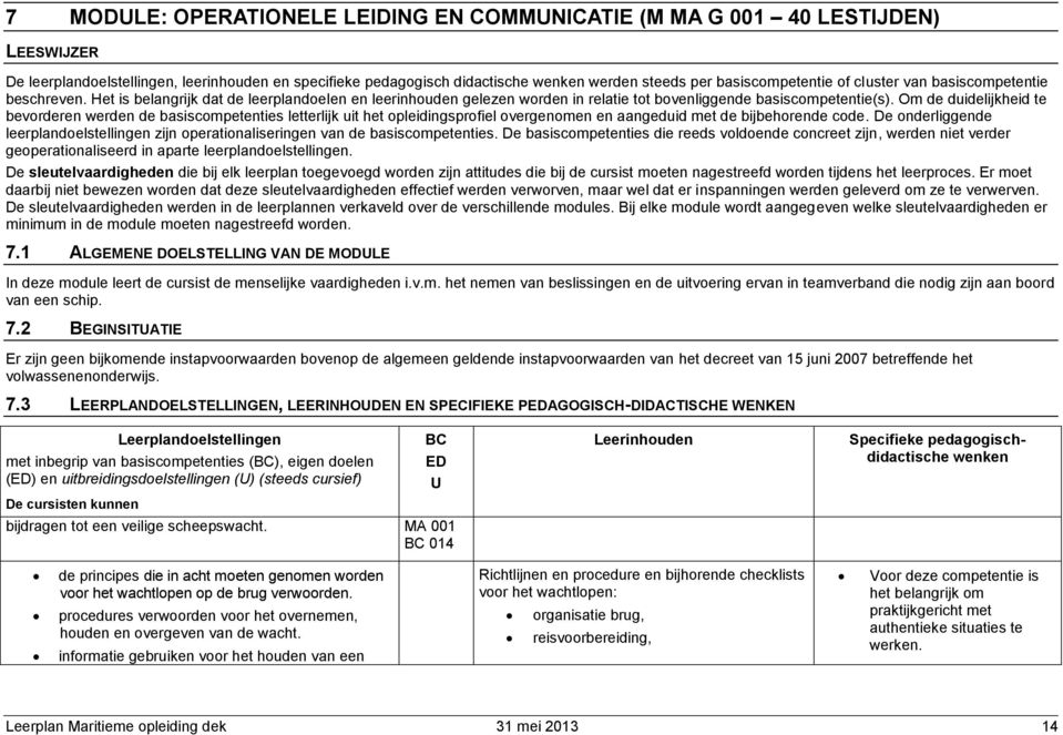 Om de duidelijkheid te bevrderen werden de basiscmpetenties letterlijk uit het pleidingsprfiel vergenmen en aangeduid met de bijbehrende cde.