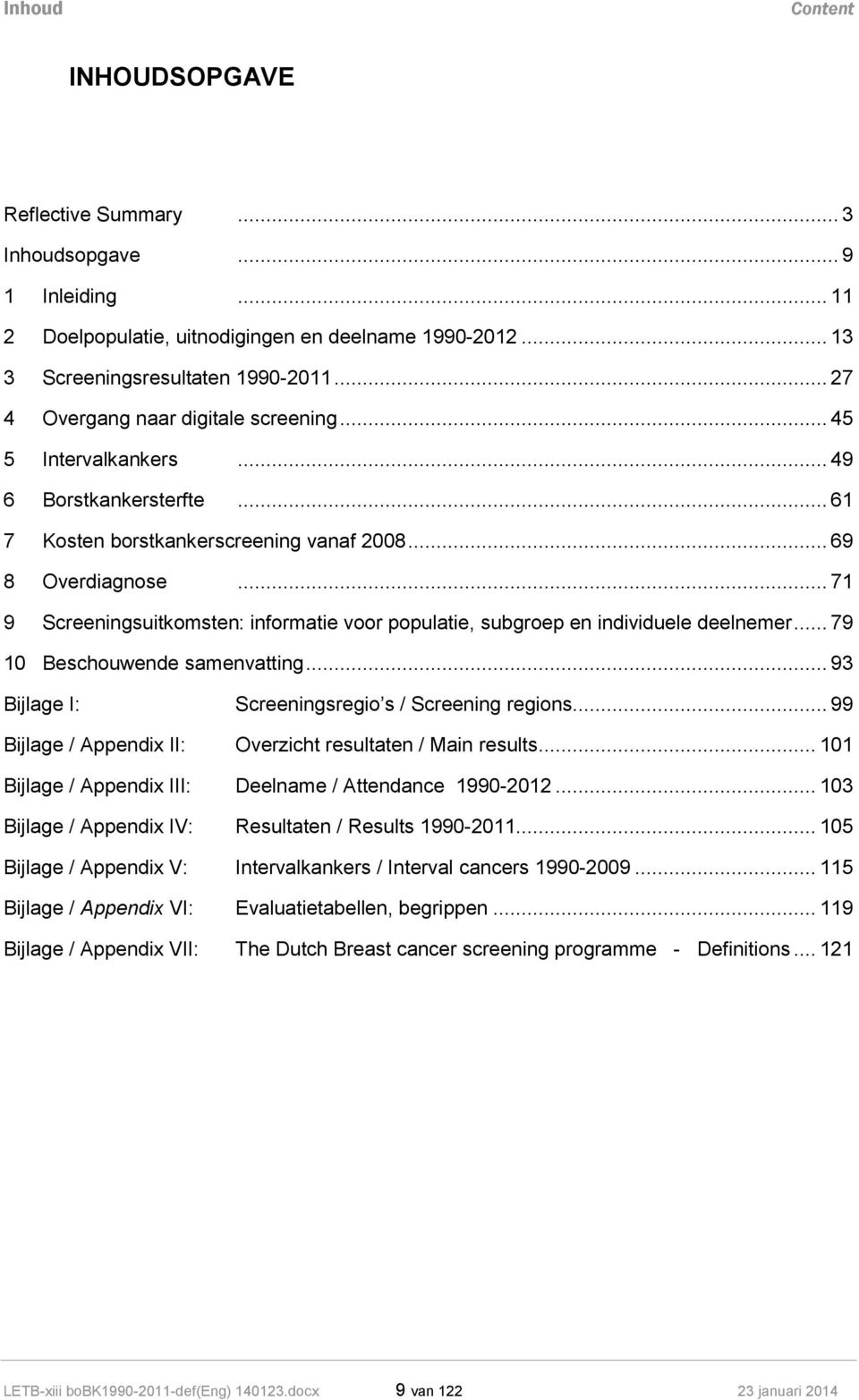 .. 71 9 Screeningsuitkomsten: informatie voor populatie, subgroep en individuele deelnemer... 79 10 Beschouwende samenvatting... 93 Bijlage I: Screeningsregio s / Screening regions.