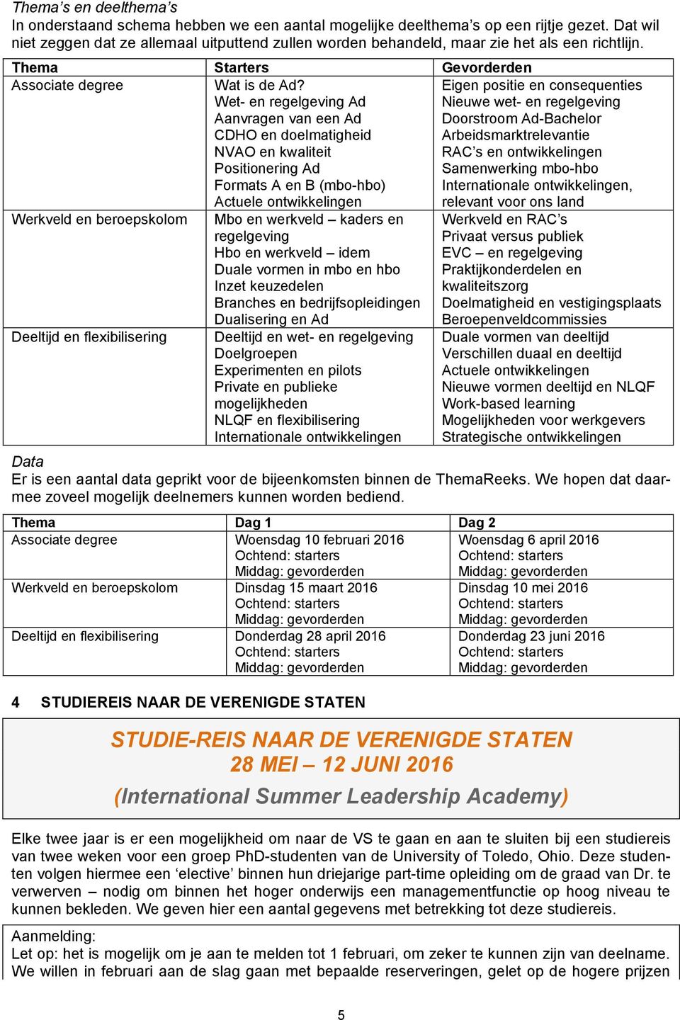 Wet- en regelgeving Ad Aanvragen van een Ad CDHO en doelmatigheid NVAO en kwaliteit Positionering Ad Formats A en B (mbo-hbo) Actuele ontwikkelingen Werkveld en beroepskolom Deeltijd en