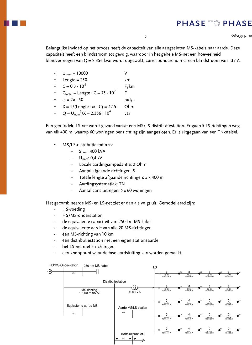 U nom = 10000 V Lengte = 250 km C = 0.3 10-6 F/km C totaal = Lengte C = 75 10-6 F ω = 2π 50 rad/s X = 1/(Lengte ω C) = 42.5 Ohm Q = U 2 nom /X = 2.