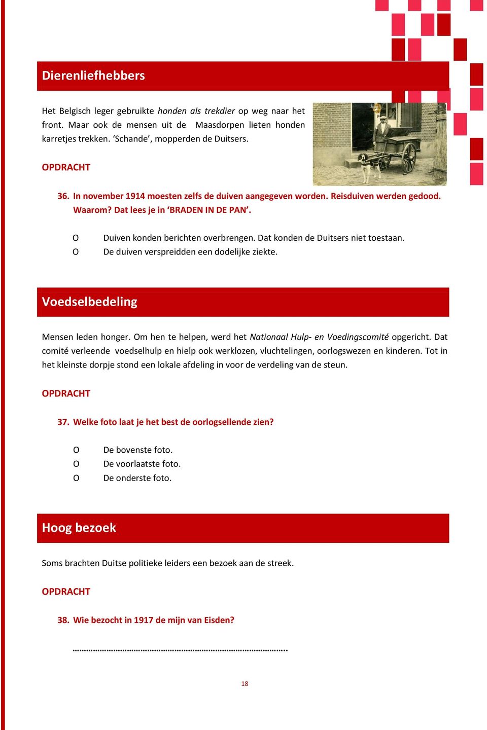 Dat konden de Duitsers niet toestaan. De duiven verspreidden een dodelijke ziekte. Voedselbedeling Mensen leden honger. m hen te helpen, werd het Nationaal Hulp- en Voedingscomité opgericht.