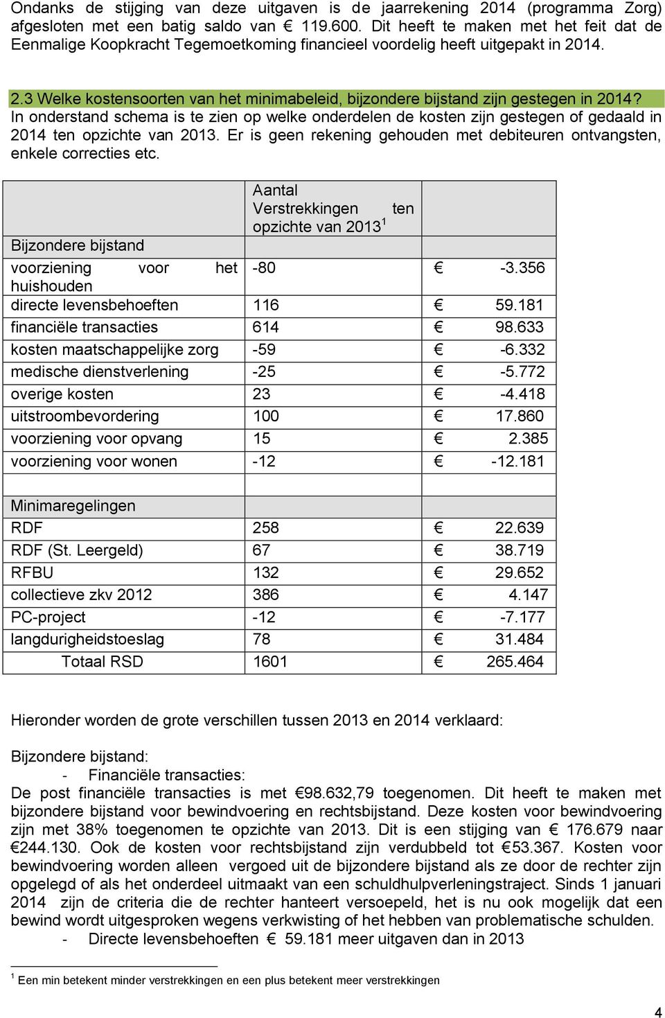 14. 2.3 Welke kostensoorten van het minimabeleid, bijzondere bijstand zijn gestegen in 2014?