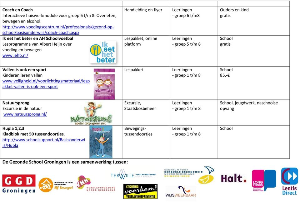 nl/ Handleiding en flyer Lespakket, online platform - groep 6 t/m8 - groep 5 t/m 8 Ouders en kind gratis School gratis Vallen is ook een sport Kinderen leren vallen www.veiligheid.