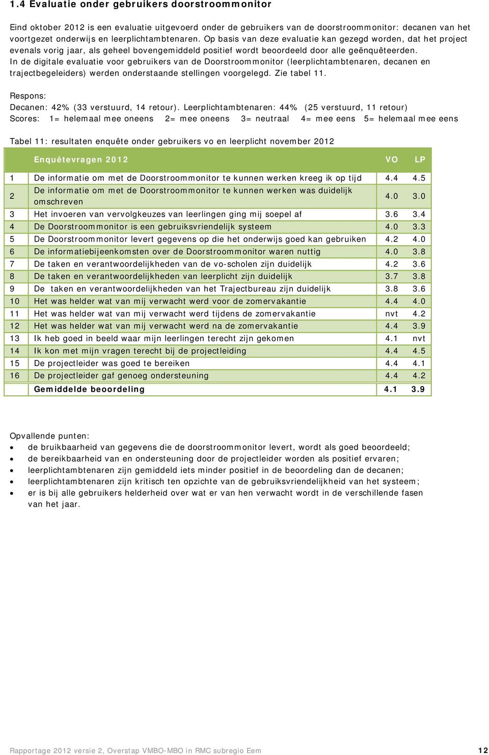 In de digitale evaluatie voor gebruikers van de Doorstroommonitor (leerplichtambtenaren, decanen en trajectbegeleiders) werden onderstaande stellingen voorgelegd. Zie tabel 11.