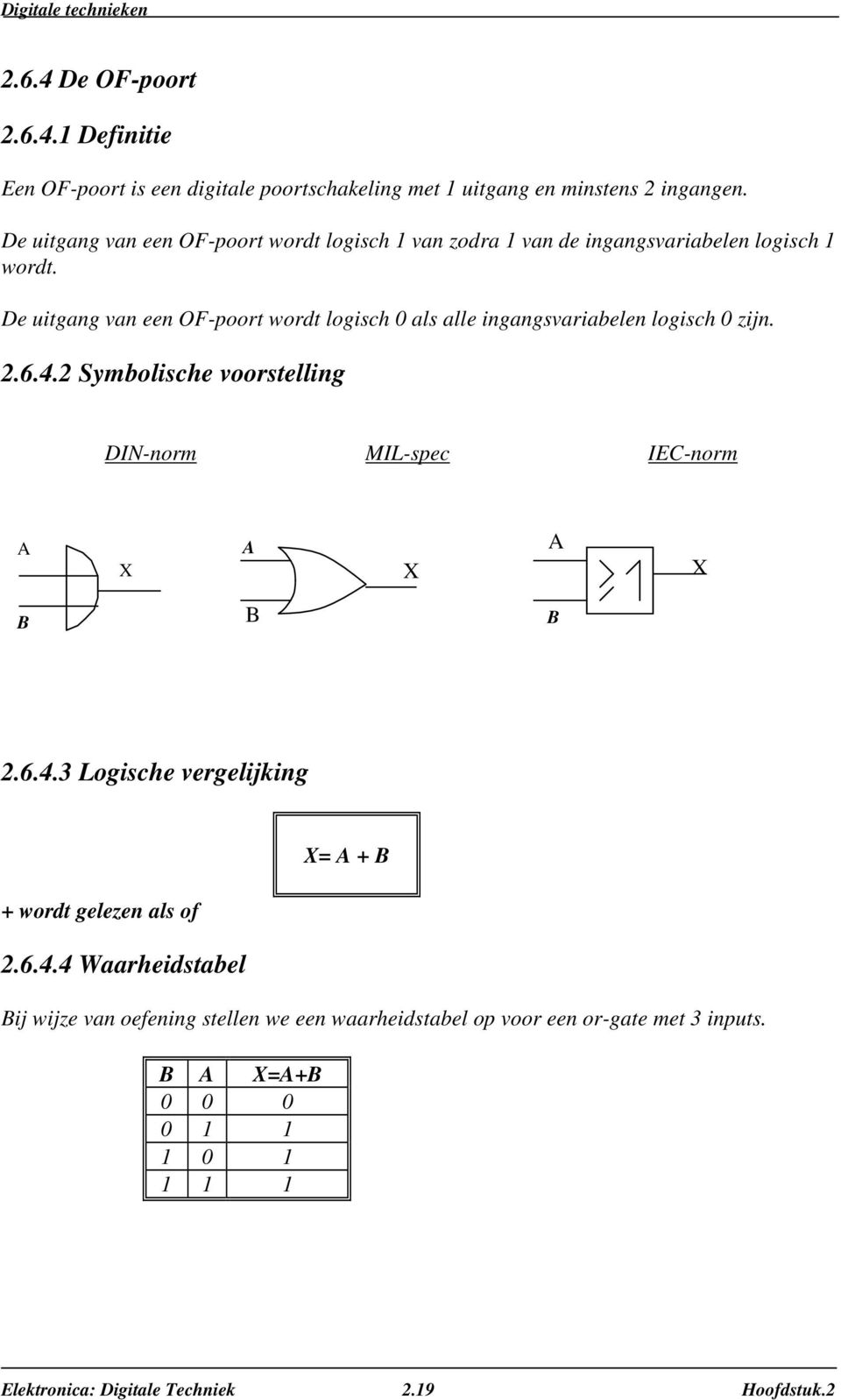 De uigang van een OF-poor word logisch 0 als alle ingangsvariabelen logisch 0 zijn. 2.6.4.2 Symbolische voorselling DIN-norm MIL-spec IEC-norm 2.