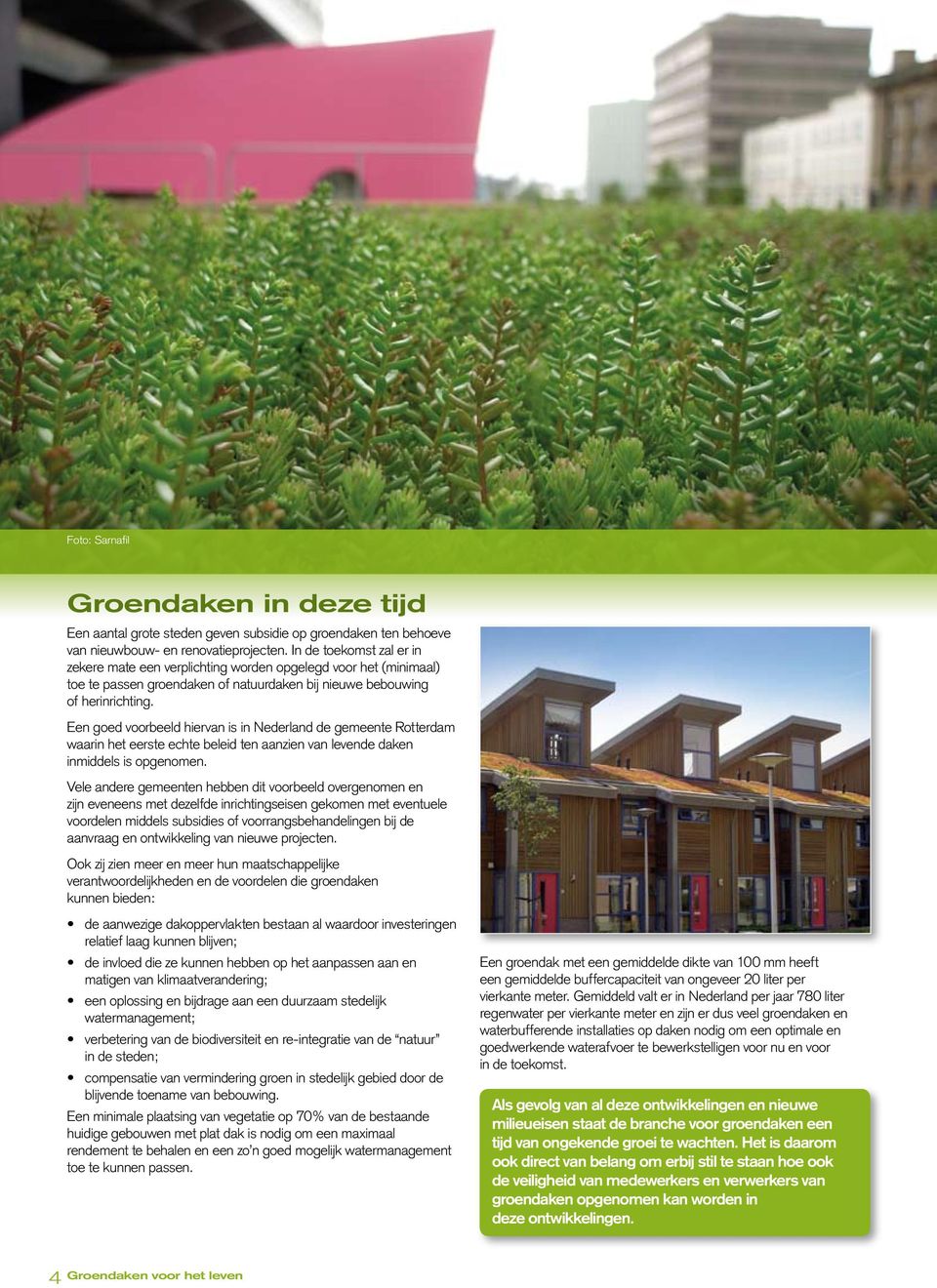 Een goed voorbeeld hiervan is in Nederland de gemeente Rotterdam waarin het eerste echte beleid ten aanzien van levende daken inmiddels is opgenomen.