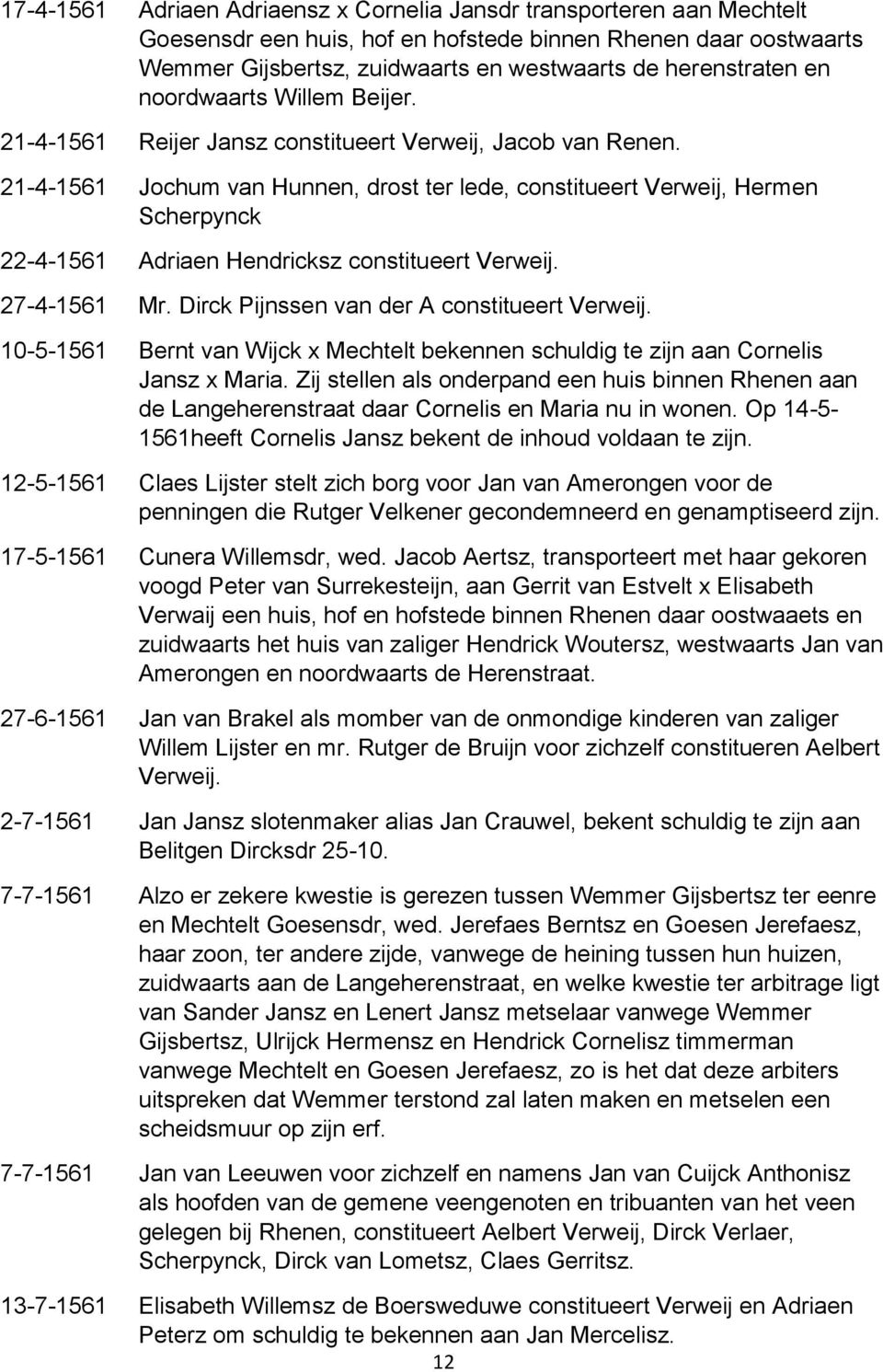 21-4-1561 Jochum van Hunnen, drost ter lede, constitueert Verweij, Hermen Scherpynck 22-4-1561 Adriaen Hendricksz constitueert Verweij. 27-4-1561 Mr. Dirck Pijnssen van der A constitueert Verweij.