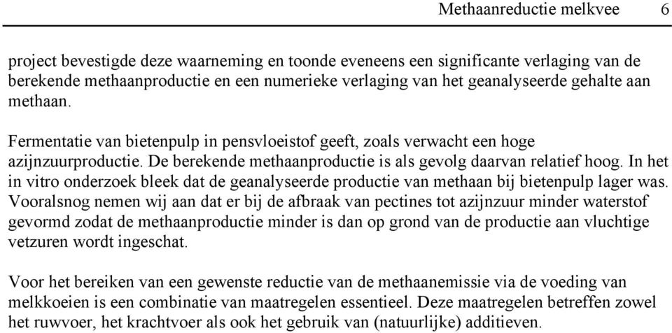 In het in vitro onderzoek bleek dat de geanalyseerde productie van methaan bij bietenpulp lager was.