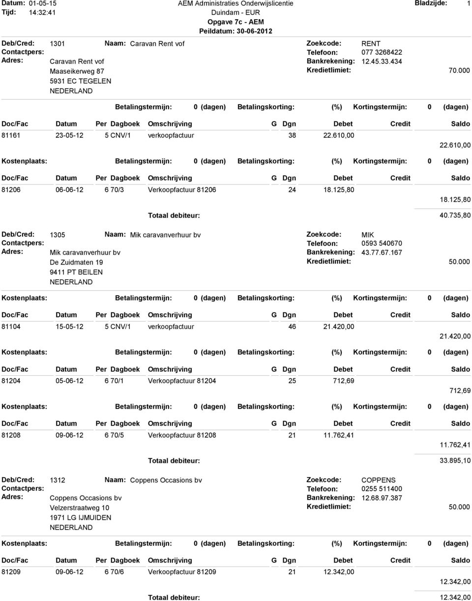 610,00 81206 06-06-12 6 70/3 Verkoopfactuur 81206 24 18.125,80 18.125,80 Totaal debiteur: 40.