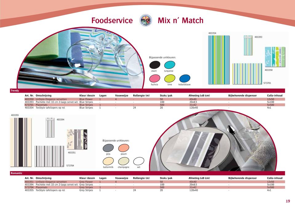 Stripes 1-24 20 120x40-4x1 403355 403394 Bijpassende unikleuren: 403351 grijs peach 573704 buttermilk champagne wit Romantic 403351 LinStyle Elegance servetten Grey Flower 1 4-50