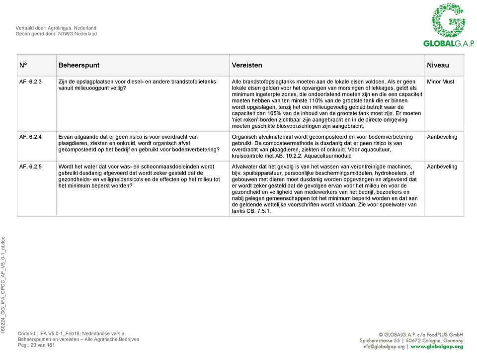 Als er geen lokale eisen gelden voor het opvangen van morsingen of lekkages, geldt als minimum ingeterpte zones, die ondoorlatend moeten zijn en die een capaciteit moeten hebben van ten minste 110%