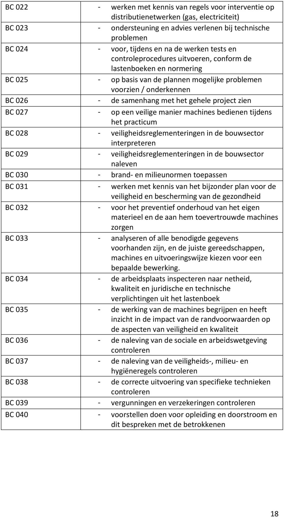 project zien BC 027 - op een veilige manier machines bedienen tijdens het practicum BC 028 - veiligheidsreglementeringen in de bouwsector interpreteren BC 029 - veiligheidsreglementeringen in de