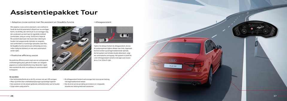 Tot 65 km/u helpt de file assistent daarnaast met sturen door rekening te houden met aangrenzende rijstroken en vangrails, wat comfortabel is in eentonige rijsituaties zoals files.