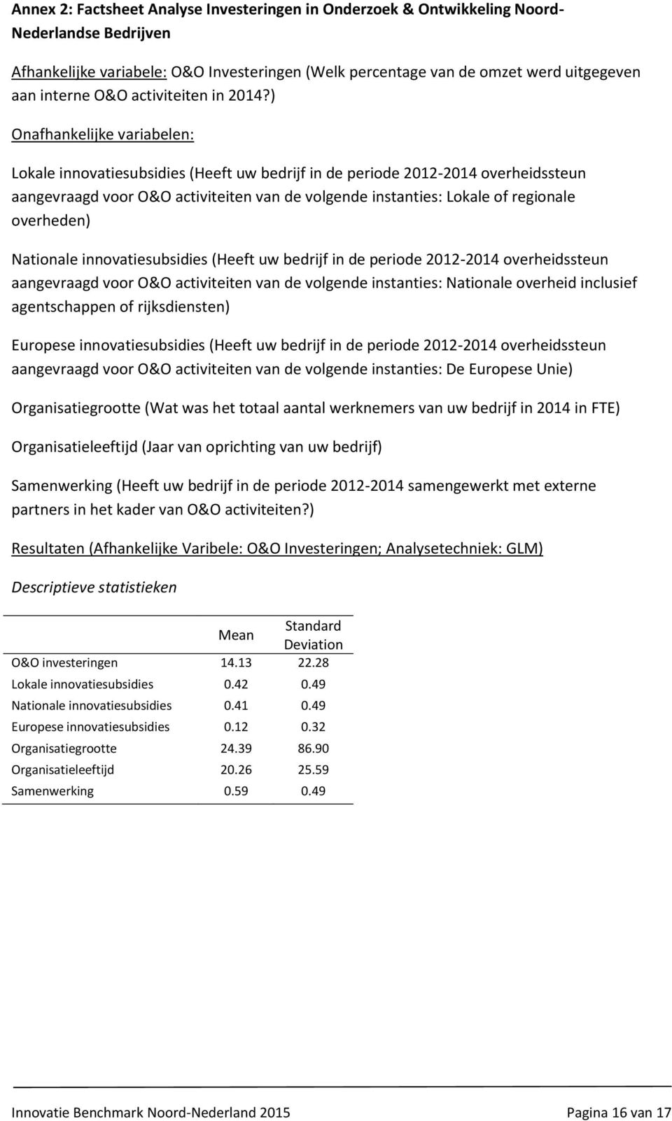 ) Onafhankelijke variabelen: Lokale innovatiesubsidies (Heeft uw bedrijf in de periode 2012-2014 overheidssteun aangevraagd voor O&O activiteiten van de volgende instanties: Lokale of regionale