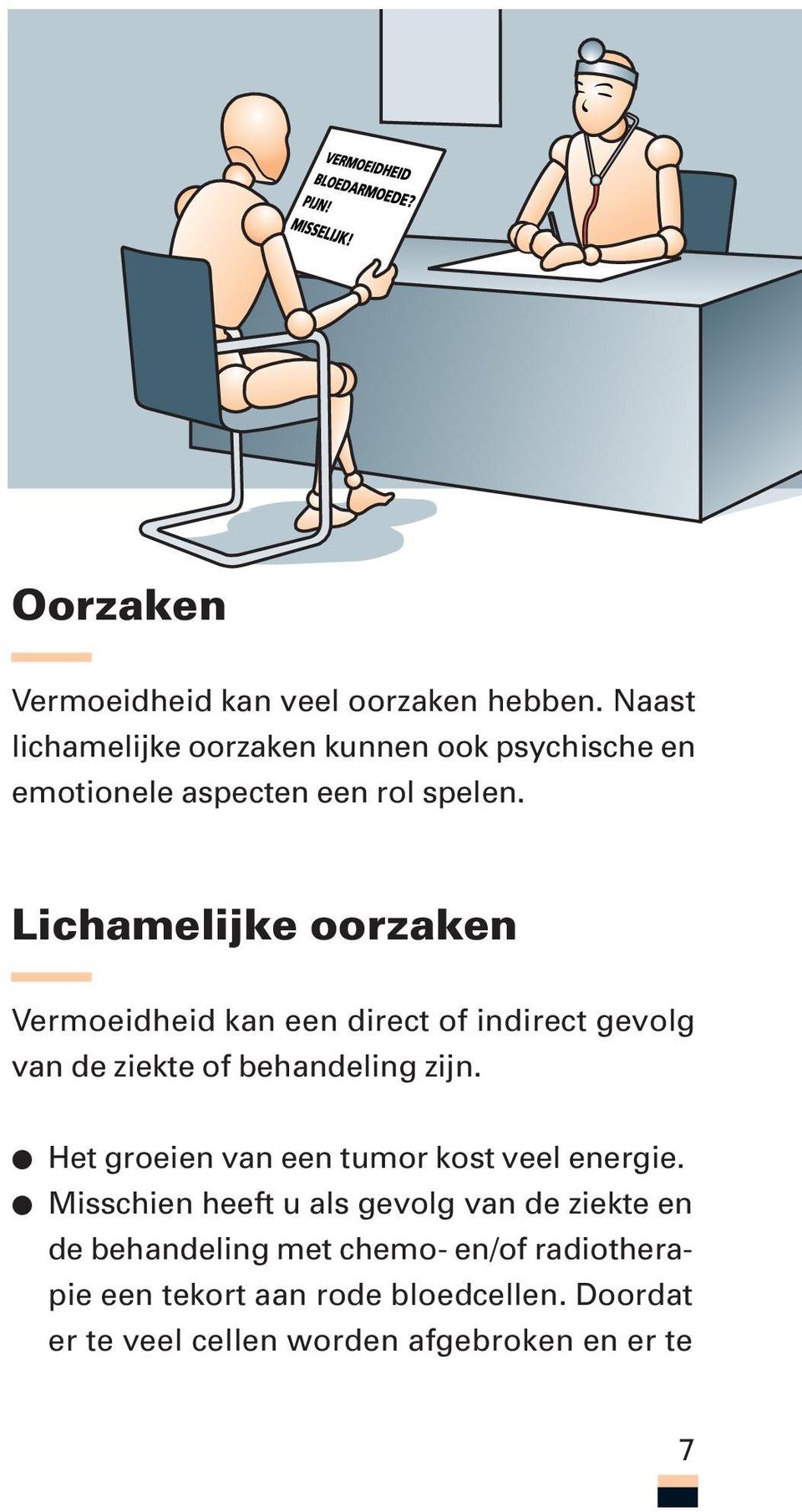 Lichamelijke oorzaken Vermoeidheid kan een direct of indirect gevolg van de ziekte of behandeling zijn.