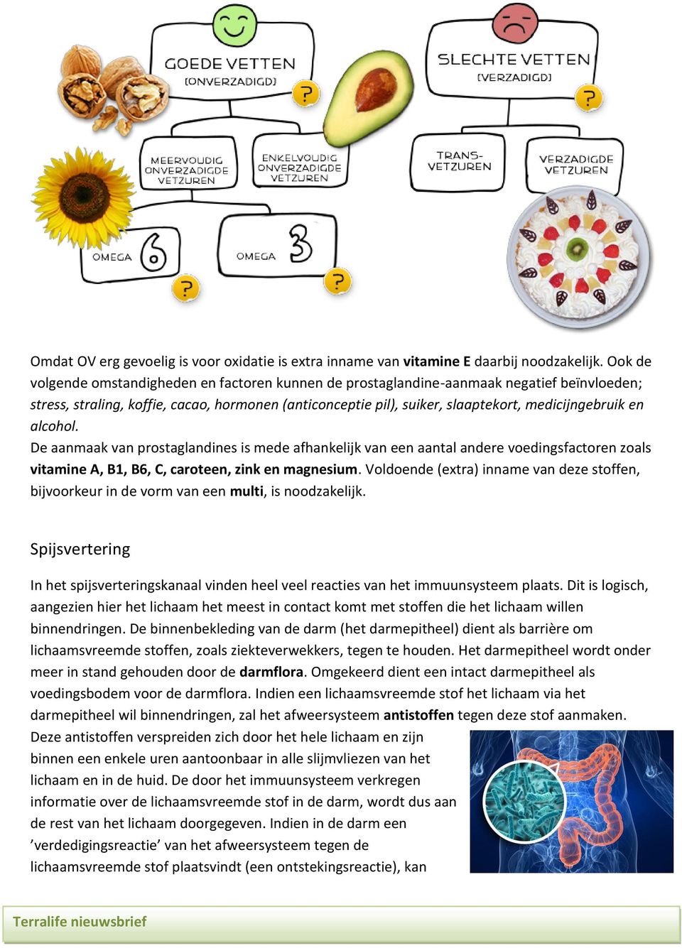 en alcohol. De aanmaak van prostaglandines is mede afhankelijk van een aantal andere voedingsfactoren zoals vitamine A, B1, B6, C, caroteen, zink en magnesium.