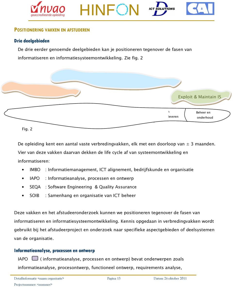 Fig. 2 De opleiding kent een aantal vaste verbredingvakken, elk met een doorloop van ± 3 maanden.