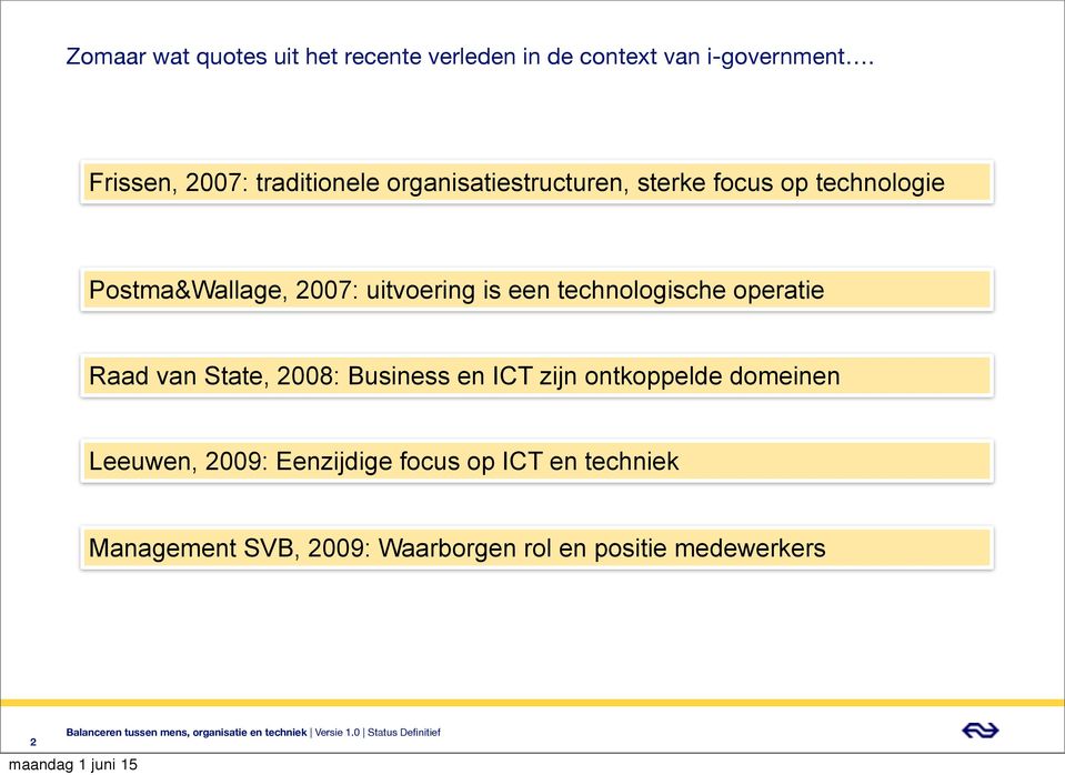 2007: uitvoering is een technologische operatie Raad van State, 2008: Business en ICT zijn