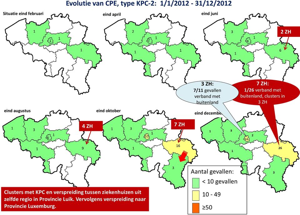 verband met buitenland, clusters in 3 ZH Clusters met KPC en verspreiding tussen ziekenhuizen uit zelfde