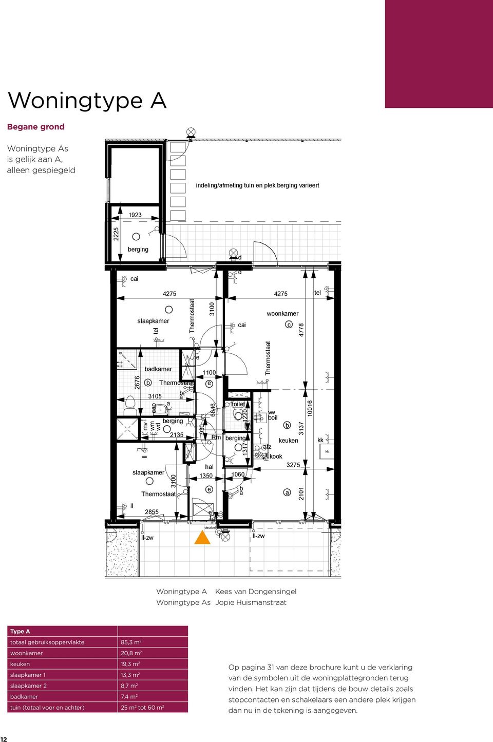 Huismnstrt Typ A totl ruiksopprvlkt 85,3 m 2 woonkmr 20,8 m 2 kukn 19,3 m 2 slpkmr 1 13,3 m 2 slpkmr 2 8,7 m 2 kmr 7,4 m 2 tuin (totl voor n htr) 25 m 2 tot