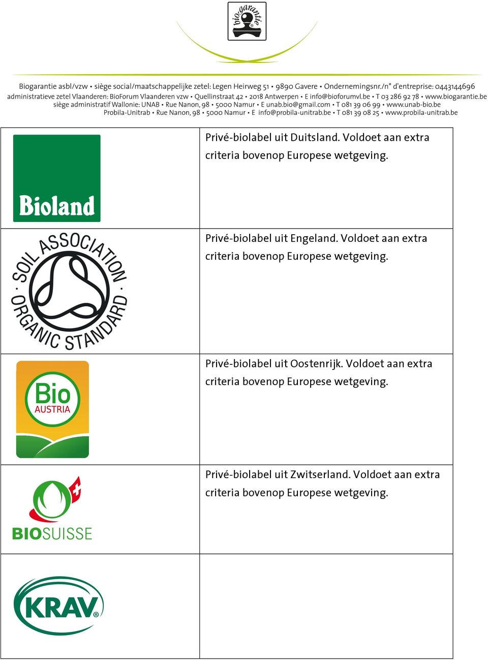 Voldoet aan extra Privé-biolabel uit Oostenrijk.