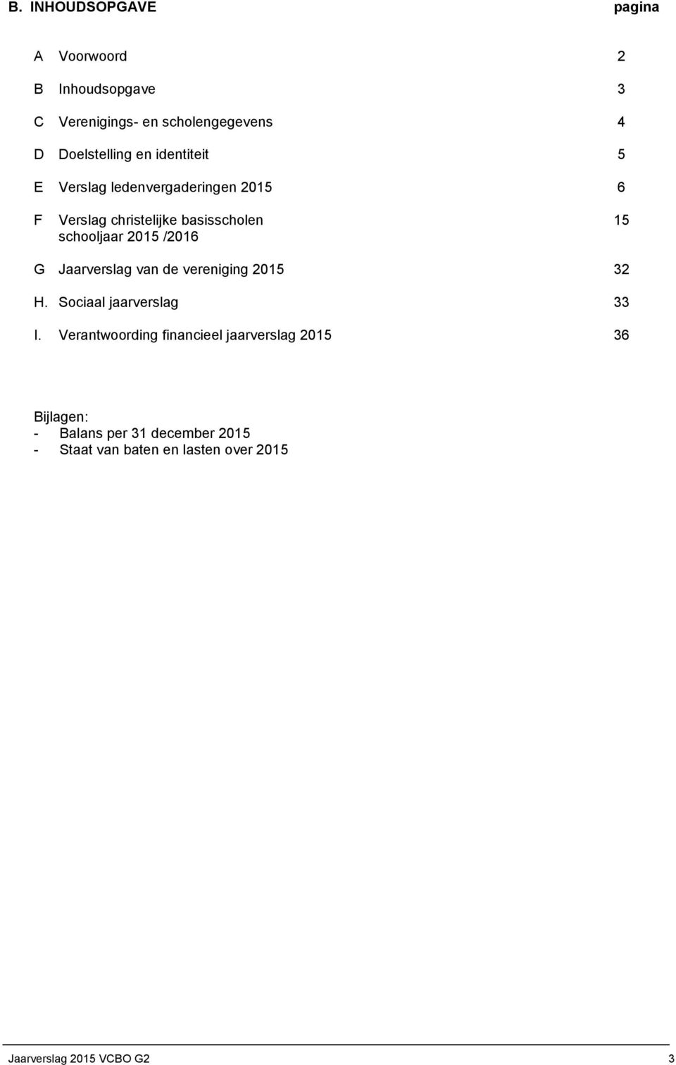 G Jaarverslag van de vereniging 2015 32 H. Sociaal jaarverslag 33 I.