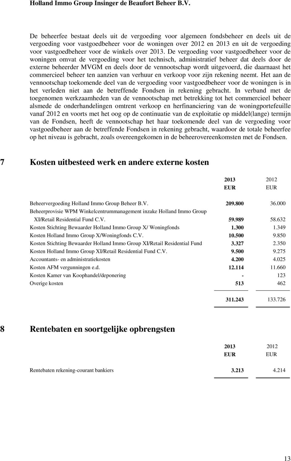 De vergoeding voor vastgoedbeheer voor de woningen omvat de vergoeding voor het technisch, administratief beheer dat deels door de externe beheerder MVGM en deels door de vennootschap wordt