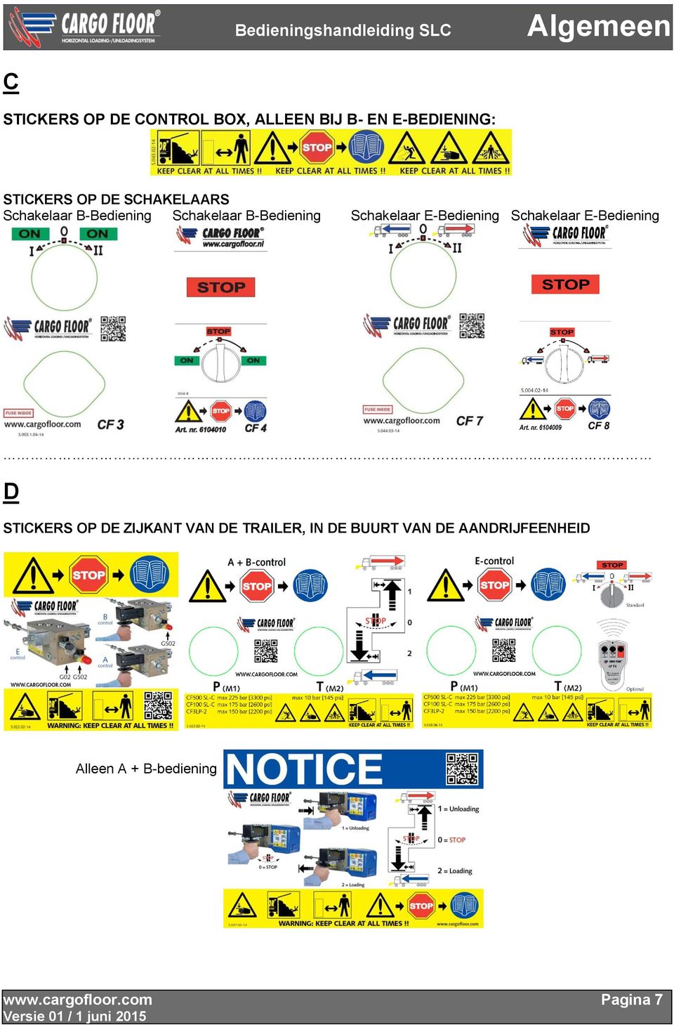 E-Bediening Schakelaar E-Bediening D STICKERS OP DE ZIJKANT VAN DE TRAILER, IN