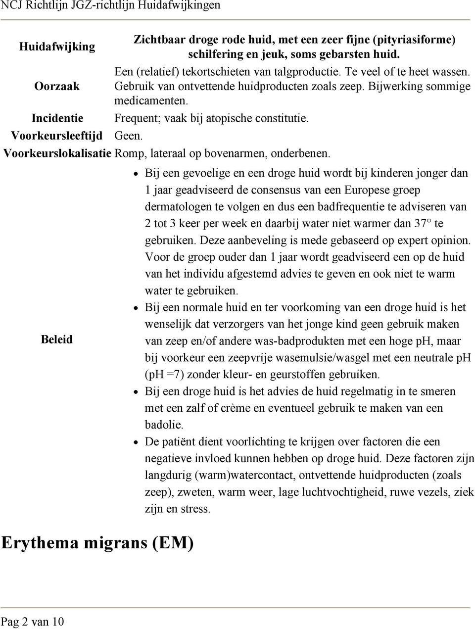 Voorkeurslokalisatie Romp, lateraal op bovenarmen, onderbenen.