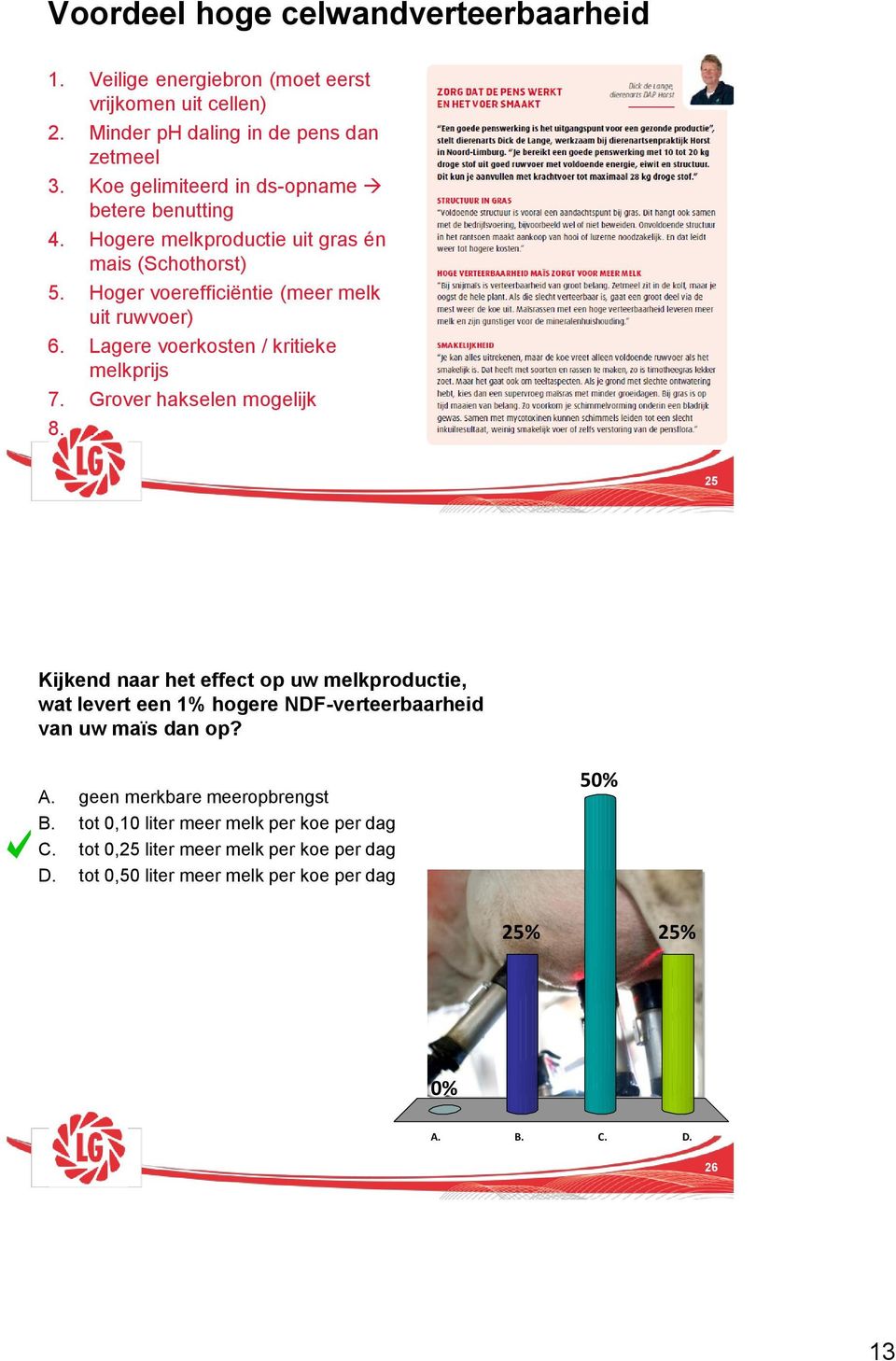 Lagere voerkosten / kritieke melkprijs 7. Grover hakselen mogelijk 8.