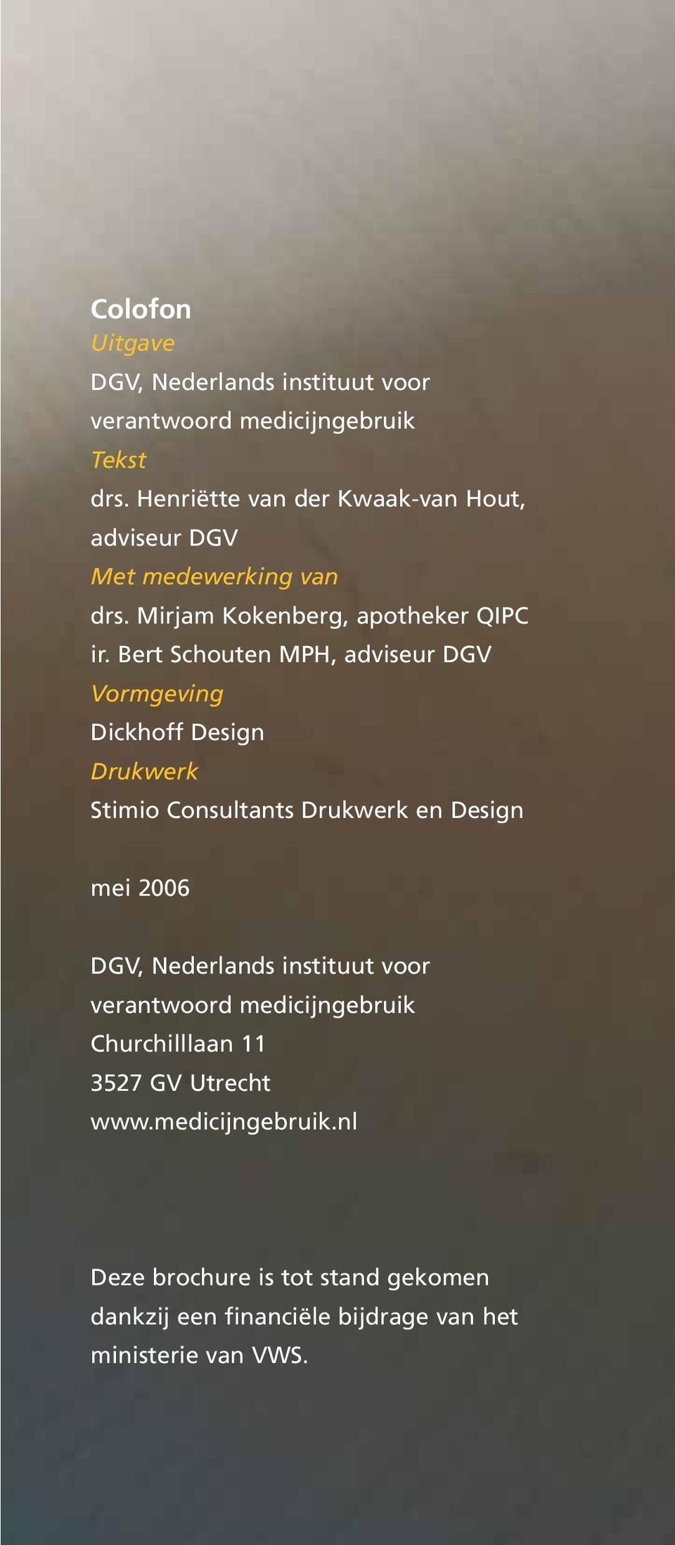 Bert Schouten MPH, adviseur DGV Vormgeving Dickhoff Design Drukwerk Stimio Consultants Drukwerk en Design mei 2006 DGV,