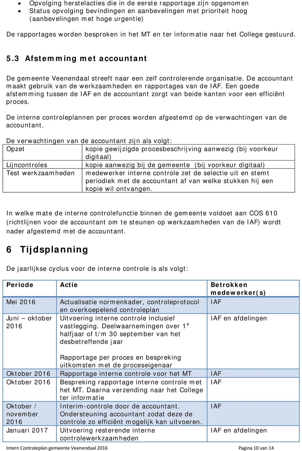 De accountant maakt gebruik van de werkzaamheden en rapportages van de IAF. Een goede afstemming tussen de IAF en de accountant zorgt van beide kanten voor een efficiënt proces.