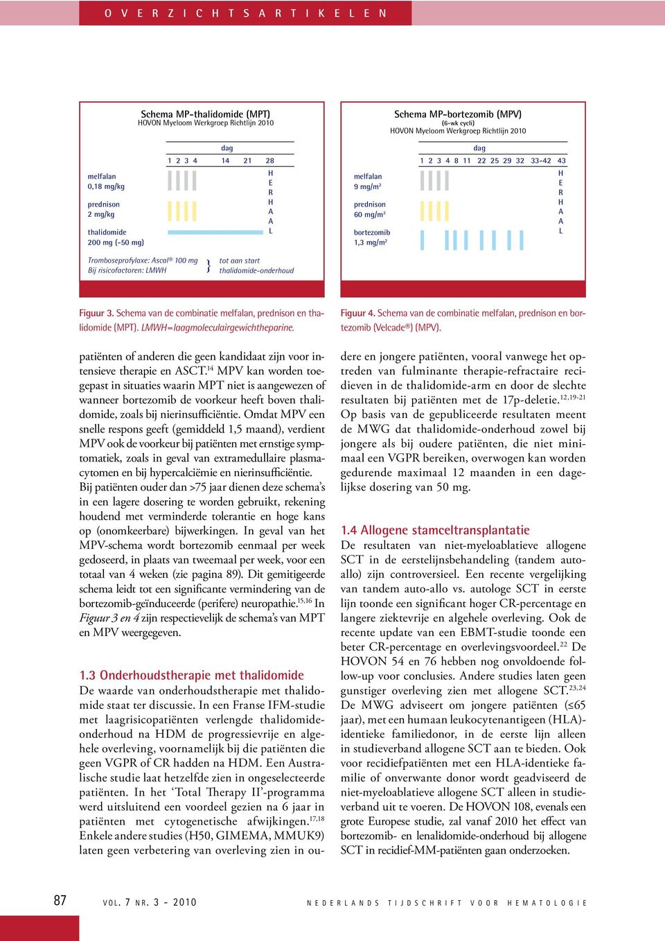 scal 100 mg Bij risicofactoren: LMW } tot aan start thalidomide-onderhoud Figuur 3. Schema van de combinatie melfalan, prednison en thalidomide (MPT). LMW=laagmoleculairgewichtheparine.