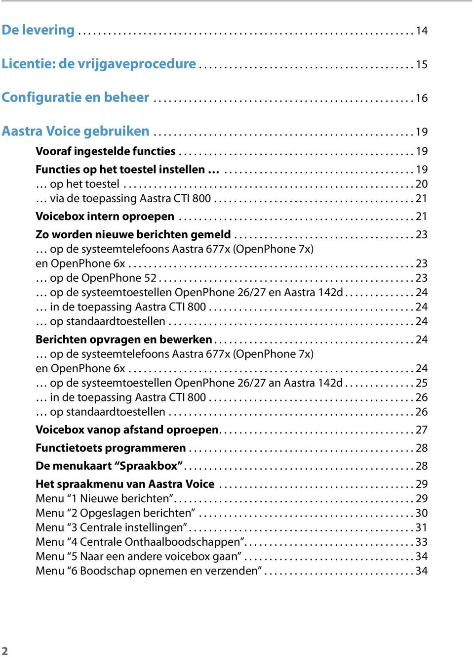 ..................................... 19 op het toestel.......................................................... 20 via de toepassing Aastra CTI 800........................................ 21 Voicebox intern oproepen.