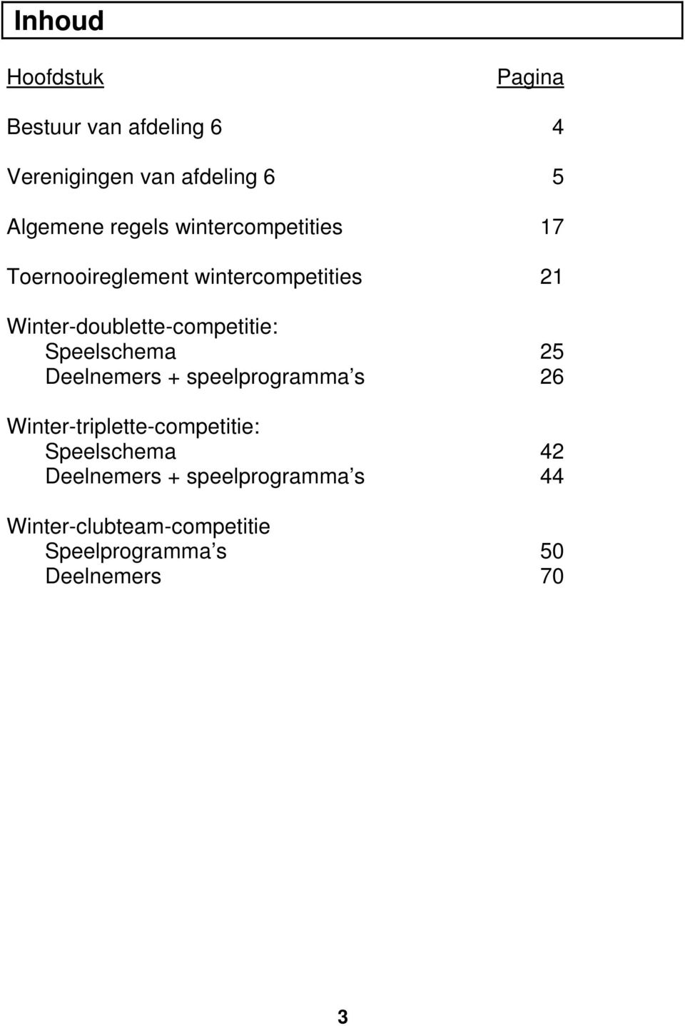 Winter-doublette-competitie: Speelschema 25 Deelnemers + speelprogramma s 26